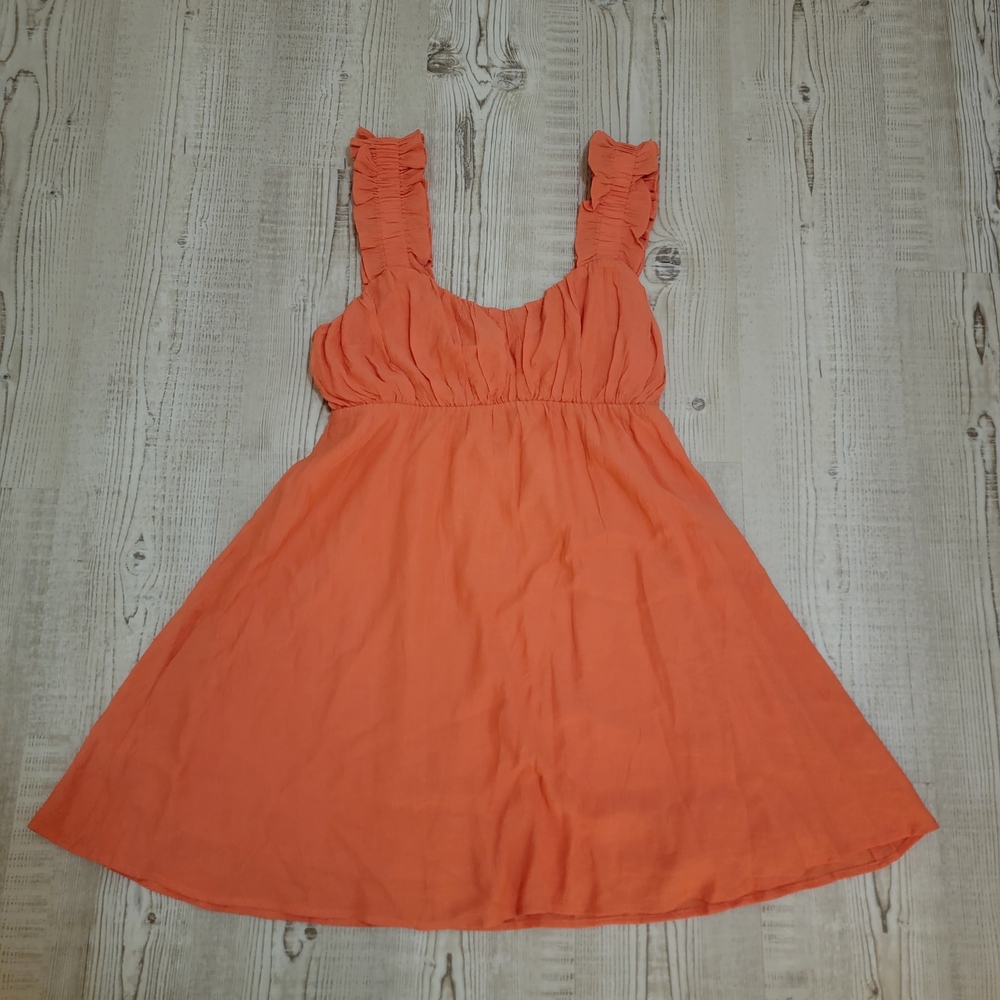 Altar'd State Coral Ruffle-Shoulder Mini Babydoll Dress Large Spring Summer